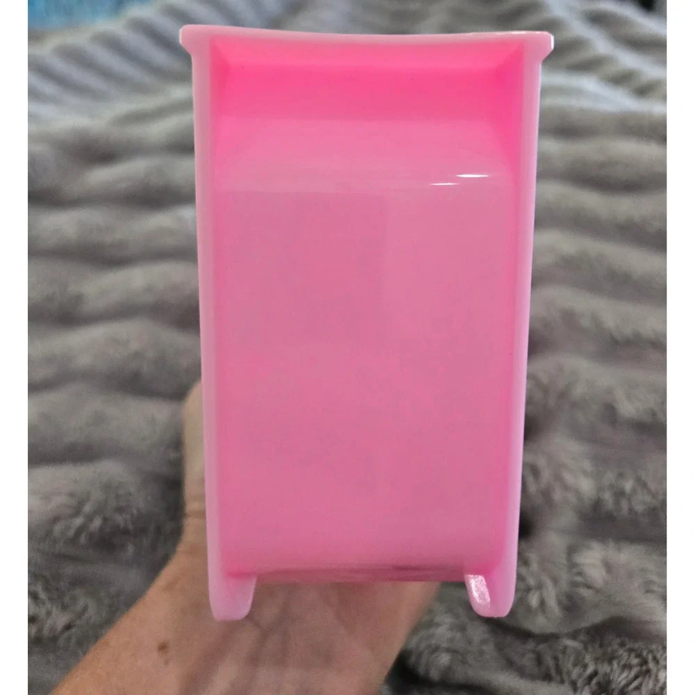 Pink Plastic Desktop Organizer 4 Tier Slanted Pen Pencil Makeup Brush Holder